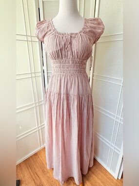 Lucky Brand Dusty Rose Smocked Cap-Sleeve Maxi Dress